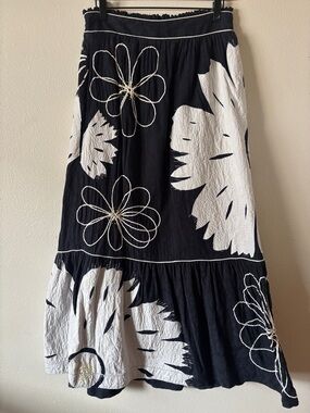 Maeve Tiered Black White Floral Maxi Skirt